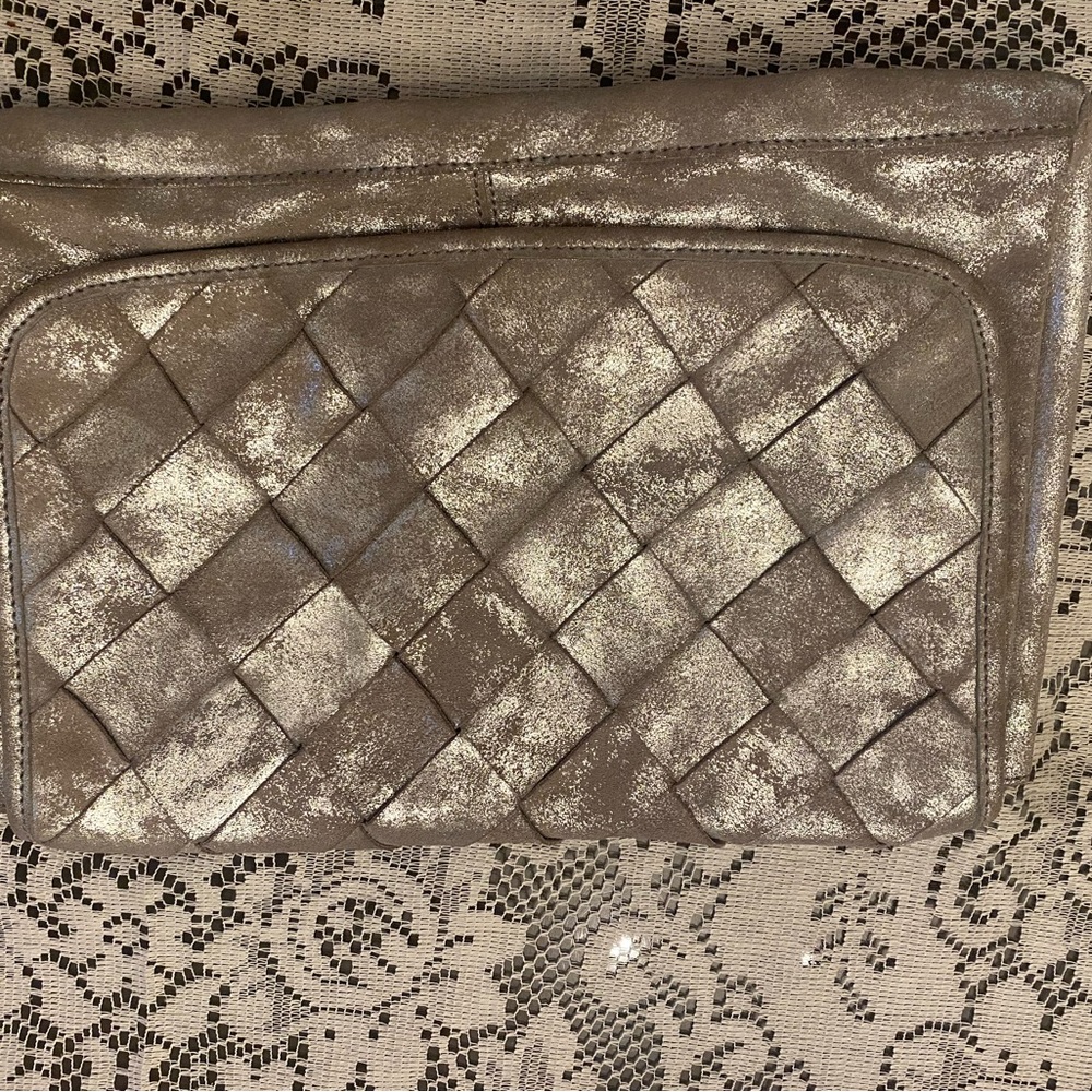 UGG Metallic Woven Clutch in Silver and Brown